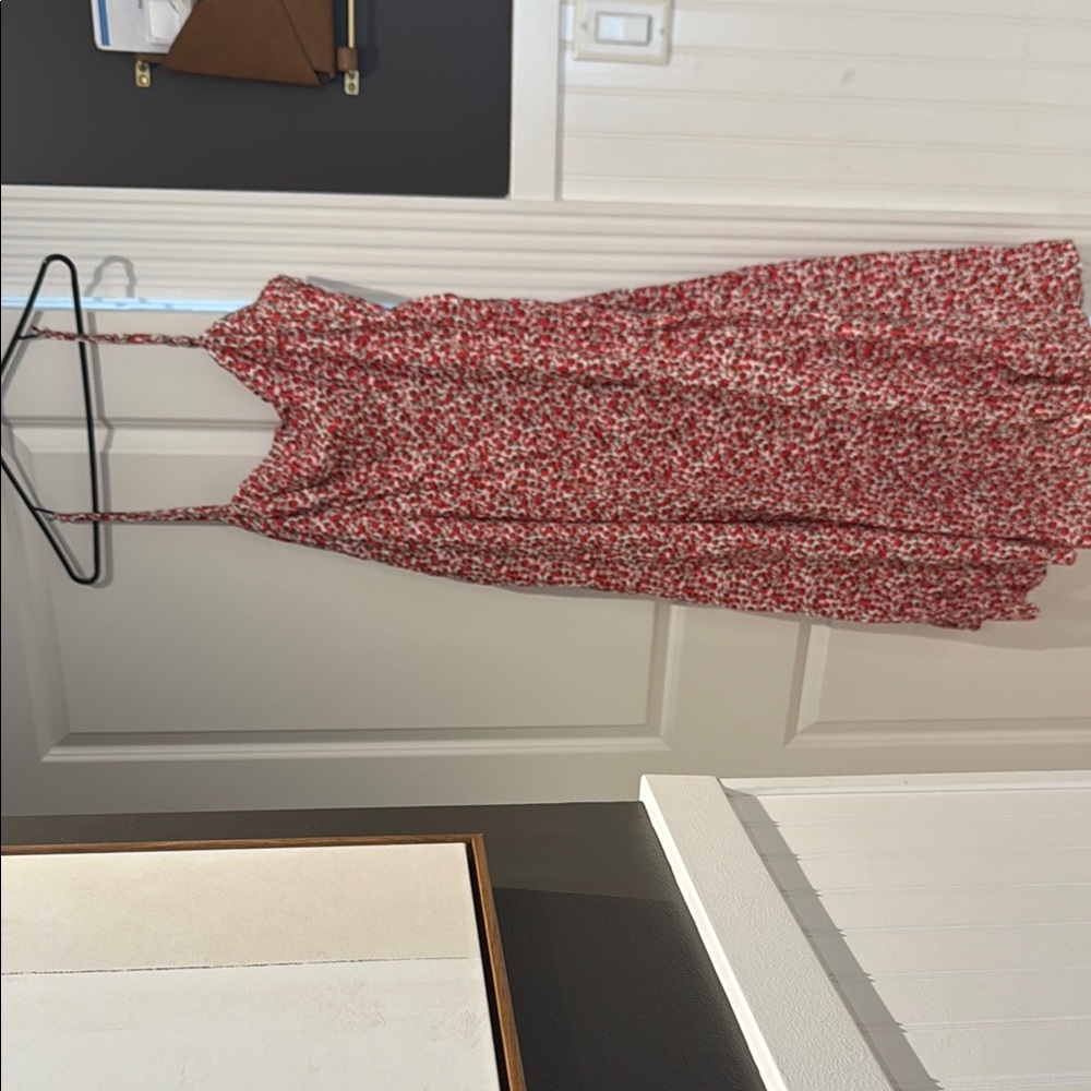 Floral Red and White Spaghetti Strap Dress
